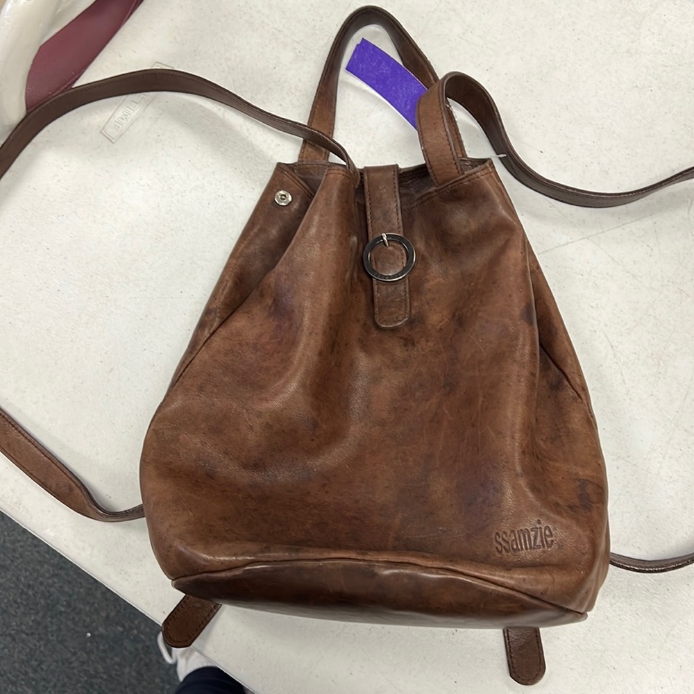 💜Ssamzie Brown Leather Backpack